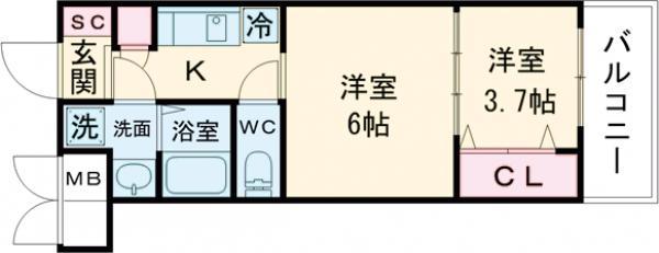 CREST TAPP 京都二条(1DK/3階)の間取り写真