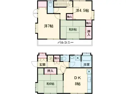 中央本線 八王子駅 バス乗車時間：10分 梅坪町バス停で下車 徒歩6分 2階建 築32年(4SDK)の間取り写真