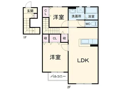 メゾンフルール(2LDK/2階)の間取り写真