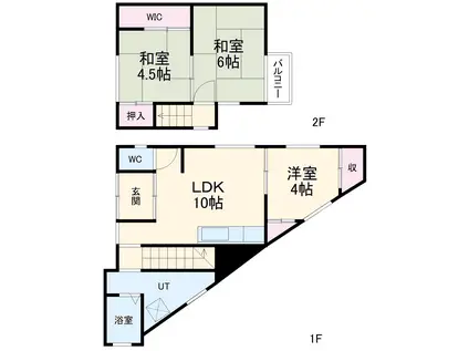 阪急電鉄宝塚線 蛍池駅 徒歩4分 2階建 築63年(3LDK)の間取り写真