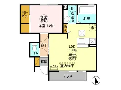 ローハスN(1LDK/1階)の間取り写真