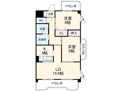グリーンハイツみずの(2LDK/1階)の間取り写真