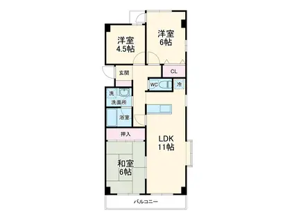 HP植田南ビル(3LDK/11階)の間取り写真