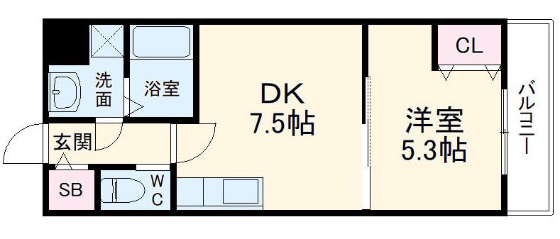 ヴィクトリアンコート船橋(1DK/1階)の間取り写真
