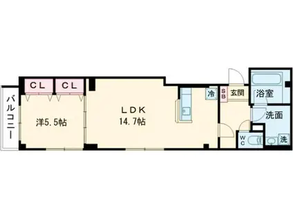 ラピスラズリ(1LDK/3階)の間取り写真