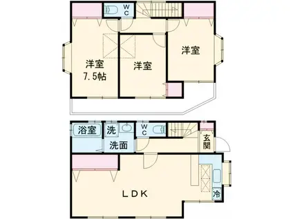 青梅線 昭島駅 バス乗車時間：20分 貝塚バス停で下車 徒歩3分 2階建 築26年(3LDK)の間取り写真