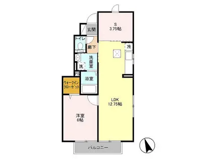 ローズコート・H C棟(1SLDK/1階)の間取り写真