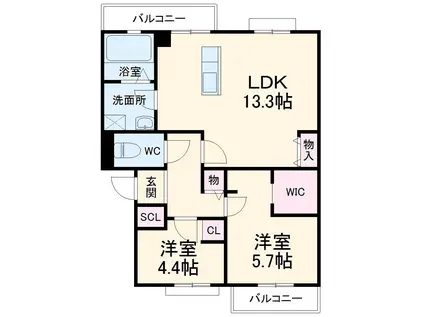 パルティール(2LDK/1階)の間取り写真