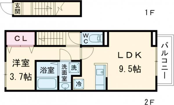 クレールドルネ(1LDK/2階)の間取り写真