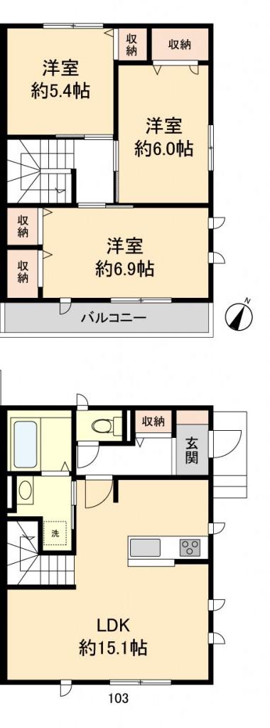 ソレイユ千里山東B棟(3LDK)の間取り写真
