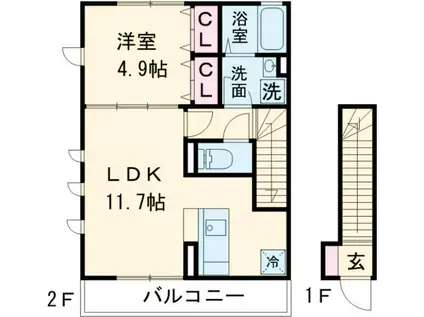 アビテ西新小岩Ⅱ(1LDK/2階)の間取り写真
