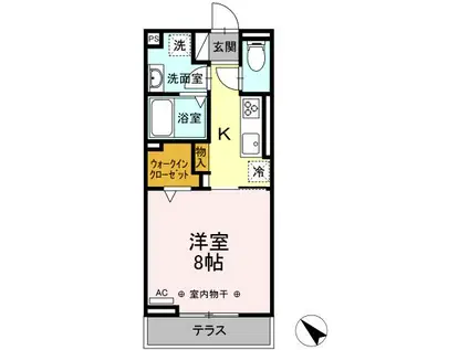 グラードⅡ(1K/1階)の間取り写真