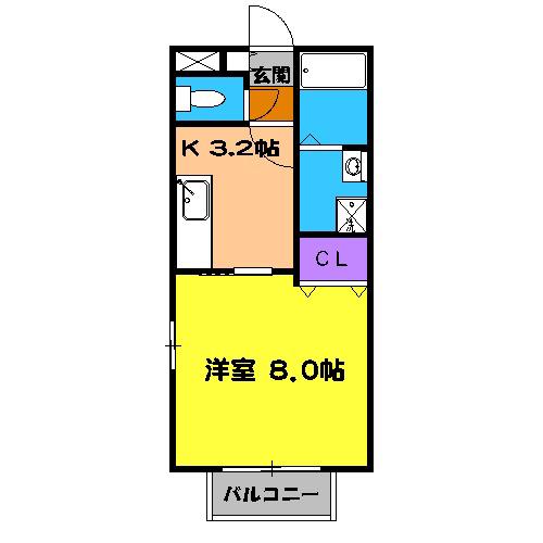 シャルムⅡ(1K/2階)の間取り写真