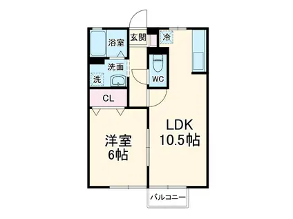 クレール伊勢(1LDK/2階)の間取り写真
