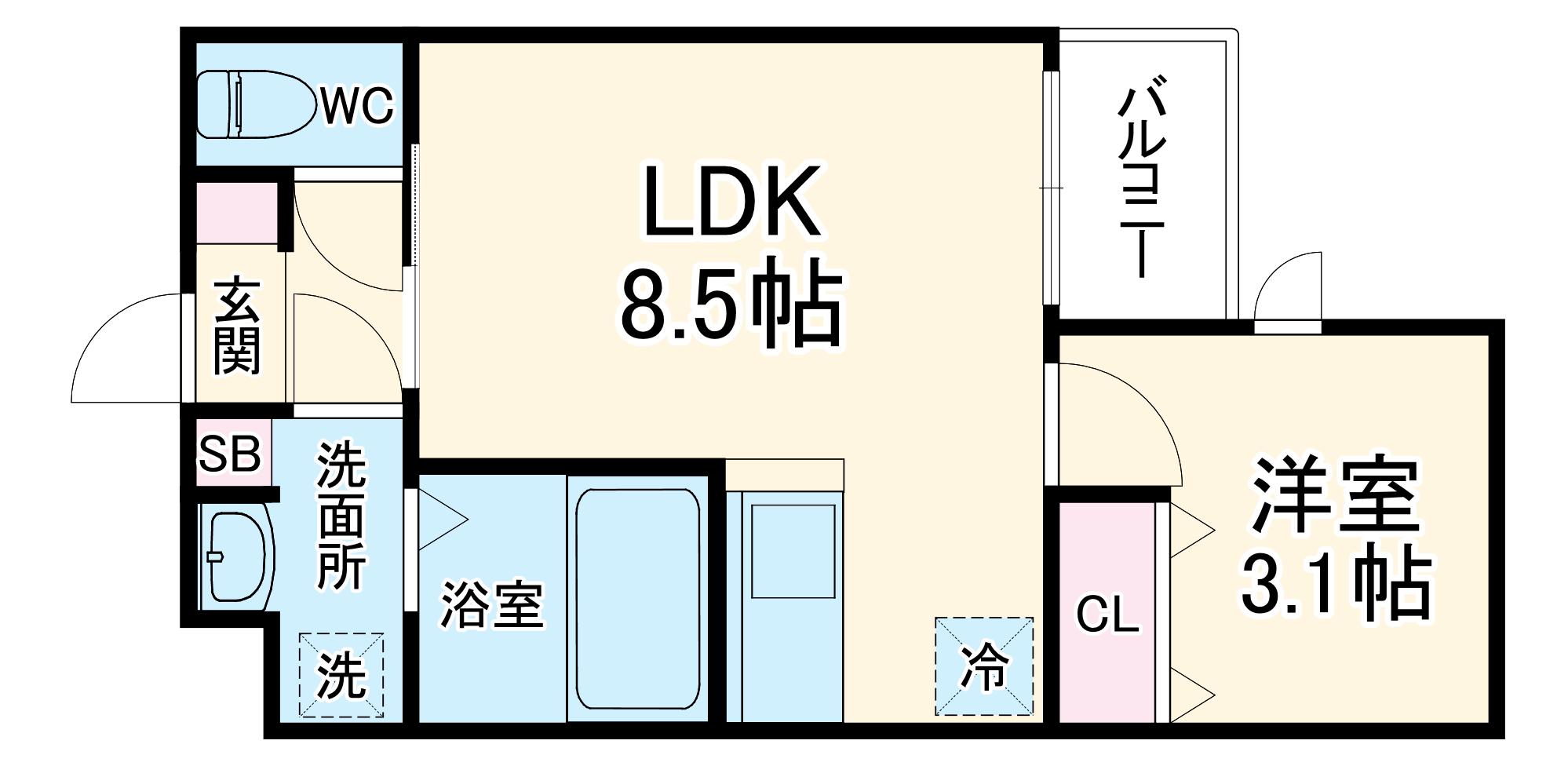 アヴェニール蛍池南町(1LDK/1階)の間取り写真