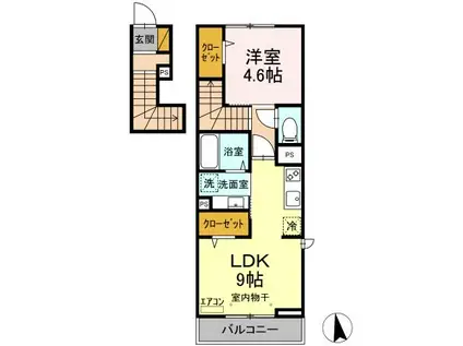 ウインドウ ウインド(1LDK/2階)の間取り写真