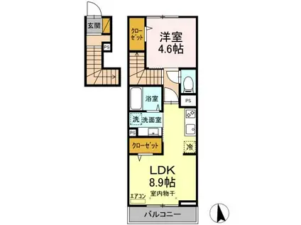 ウインドウ ウインド(1LDK/2階)の間取り写真