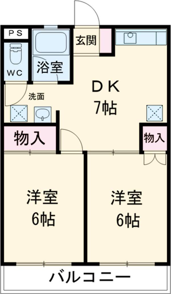 ビクトリアK(2DK/2階)の間取り写真