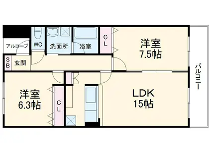 コーポハルラサン(2LDK/2階)の間取り写真