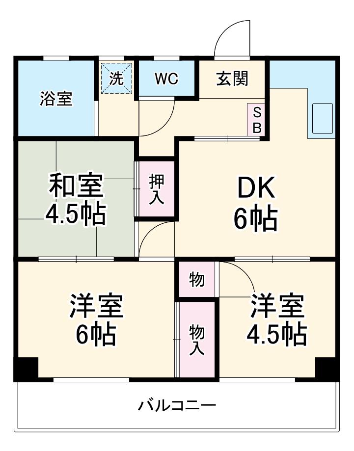 グリーンハイツ(3DK/4階)の間取り写真