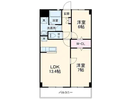 グランドールⅢ(2LDK/4階)の間取り写真