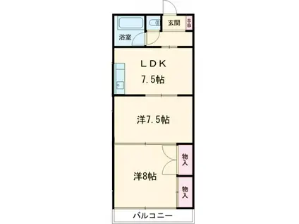 サンクススタジオ鉾田(2DK/2階)の間取り写真