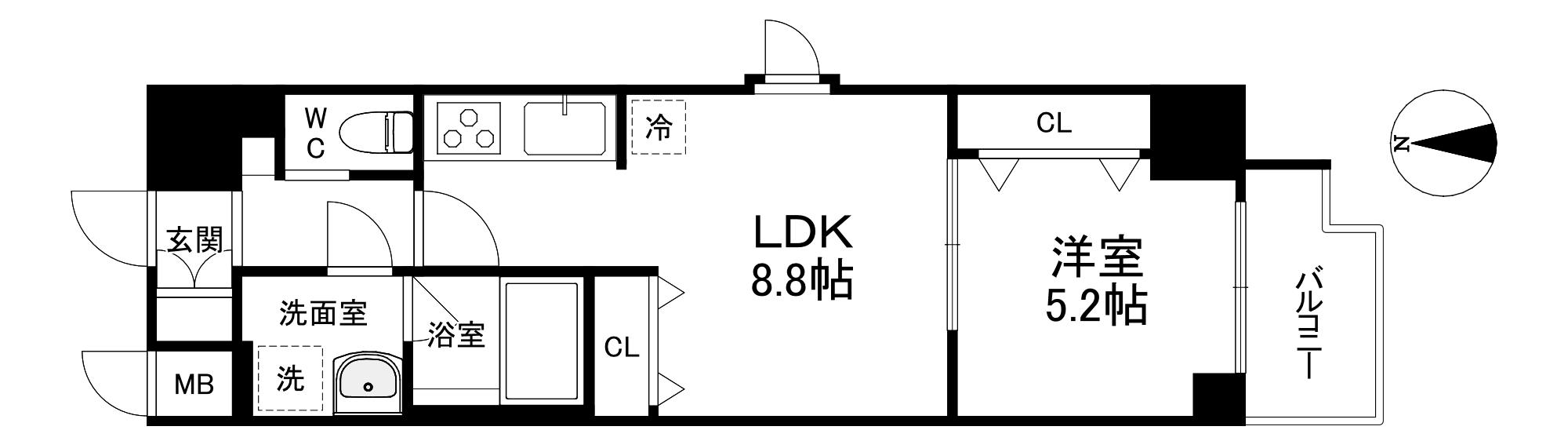 スプランディッド堀江(1LDK/10階)の間取り写真
