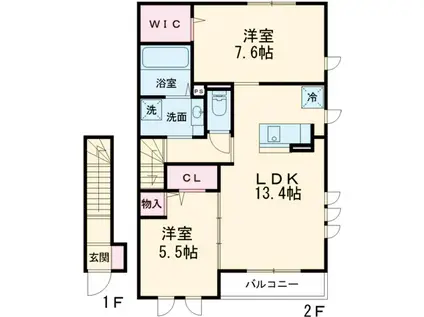 アークタウン三ツ藤A(2LDK/2階)の間取り写真