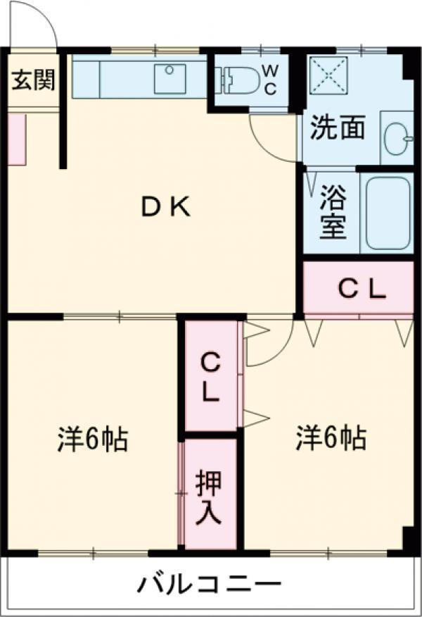 コーポ三鈴(2DK/5階)の間取り写真