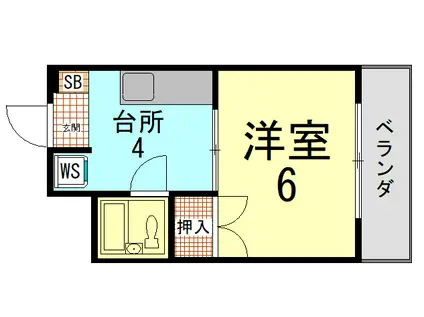 ハイツ北野(1DK/2階)の間取り写真