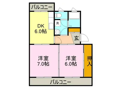 メルベーユ(2DK/3階)の間取り写真