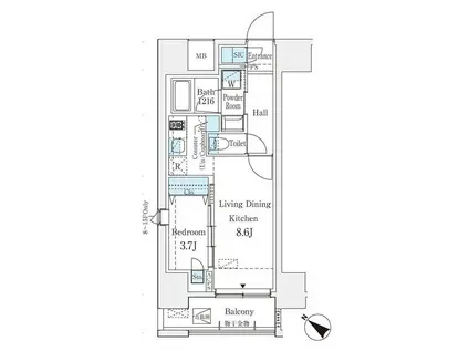 BELISTA早稲田(2LDK/4階)の間取り写真