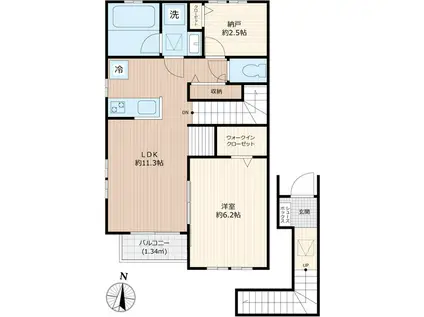 中央本線 国分寺駅 徒歩15分 2階建 築8年(1SLDK)の間取り写真