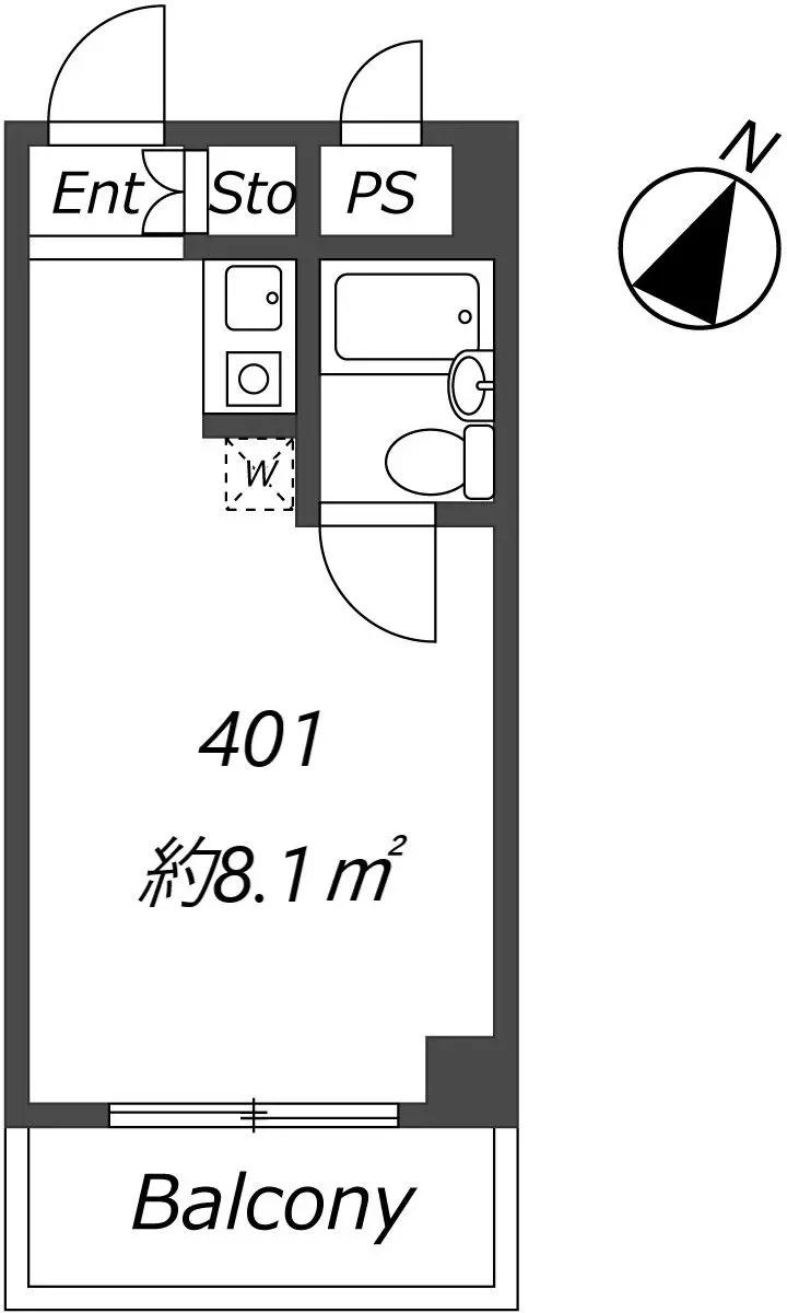 プラーズ花月園(ワンルーム/4階)の間取り写真