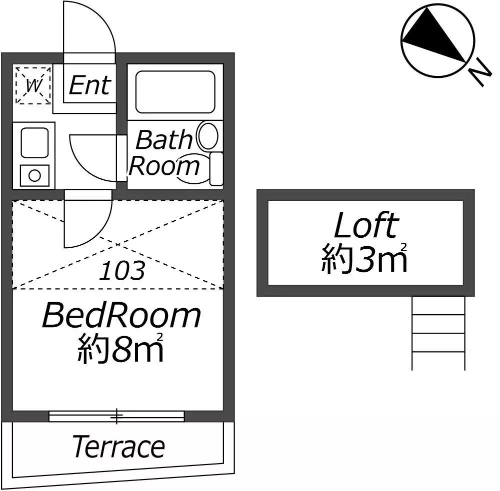 リビングⅠ (ワンルーム/1階)の間取り写真
