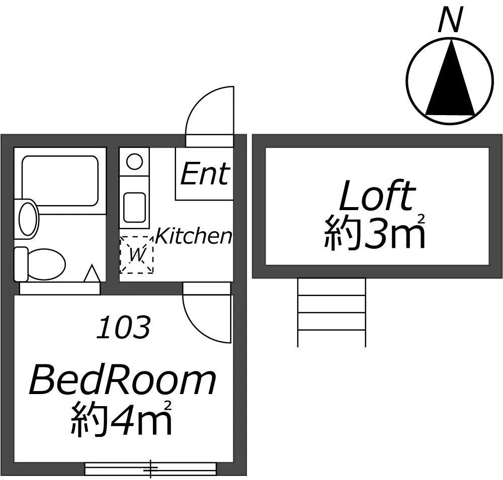 ペアーパレス三原(ワンルーム/1階)の間取り写真