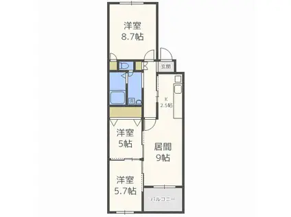 サンフロア山鼻(3LDK/2階)の間取り写真