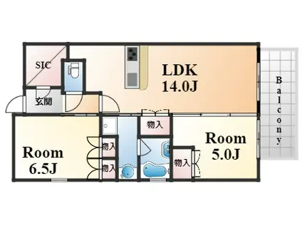 ブランズ神戸元町(2LDK/2階)の間取り写真