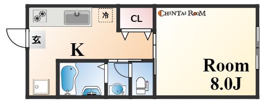 コンフォール北野(1DK/2階)の間取り写真