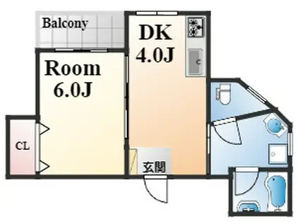 アクシスコート六甲道(1DK/3階)の間取り写真