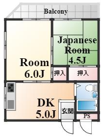 KMSコート(2DK/2階)の間取り写真