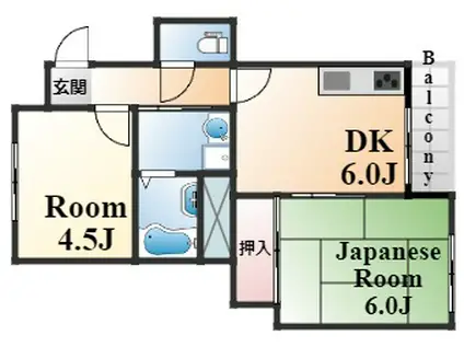 ライオンズマンション神戸(2DK/2階)の間取り写真