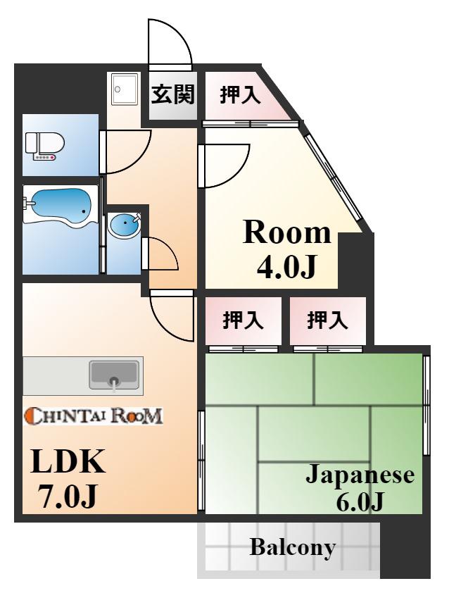 ドミール東灘Ⅱ(2LDK/2階)の間取り写真
