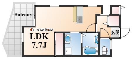 ワコーレヴィータ山本通(1K/2階)の間取り写真
