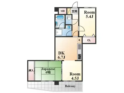 セントラルハイツ神戸橘通(3DK/8階)の間取り写真