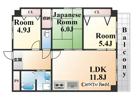 フレンテ灘(3LDK/9階)の間取り写真