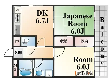 エクセル岩屋(2DK/2階)の間取り写真