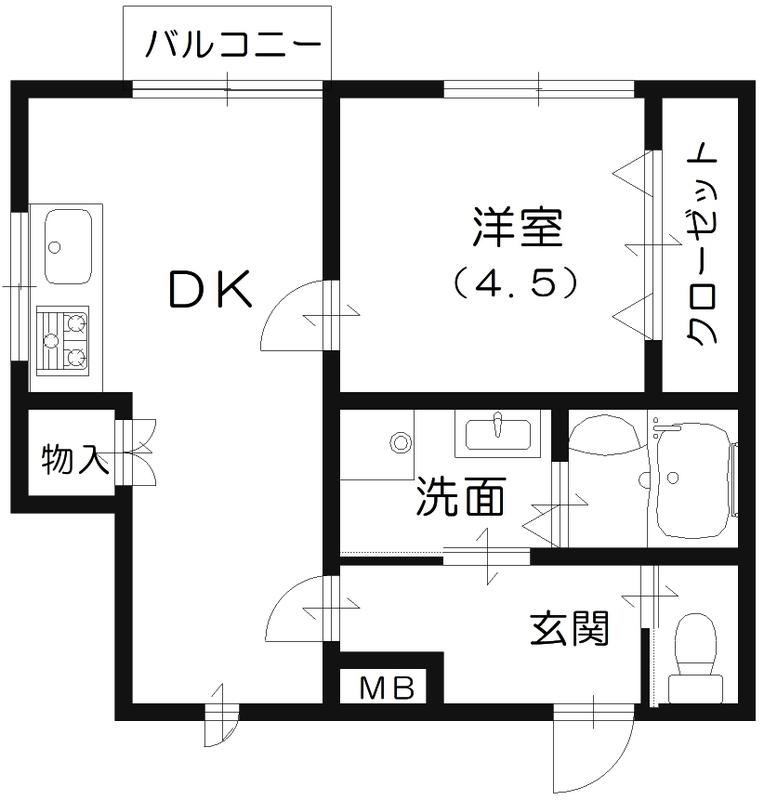 ヒルサイド山手(1DK/2階)の間取り写真