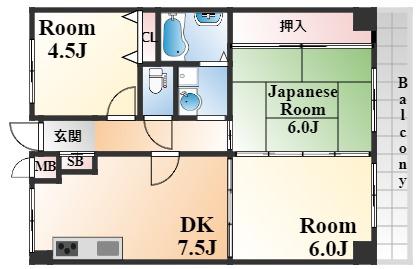 フェリース本庄(3DK/4階)の間取り写真