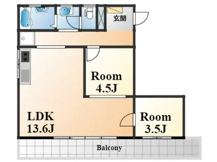 灘ハイム(2LDK/4階)の間取り写真